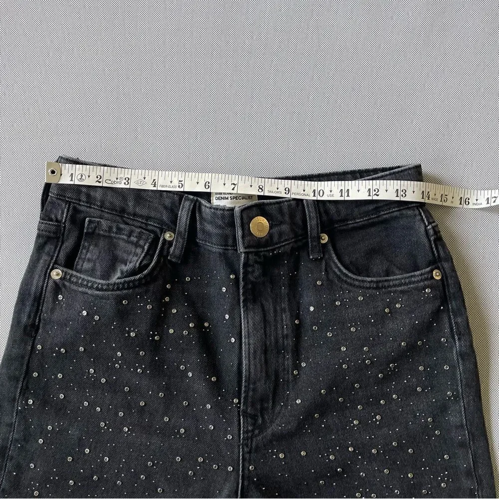Flared Cropped Black Rhinestone Capri Jeans Size 6S